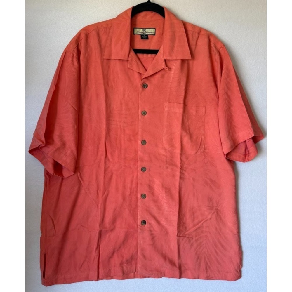 Tommy Bahama Silk Shirt Men M Orange Camp Hawaiian Button Front Casual Relaxed